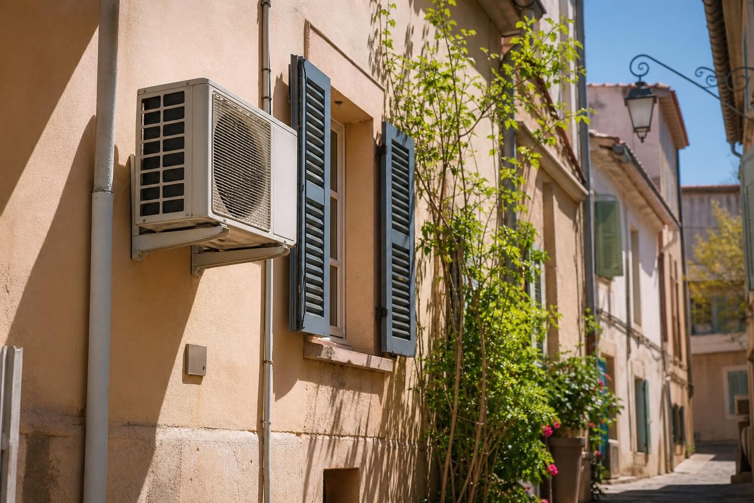 Unité extérieure de climatisation en façade (illustration)
