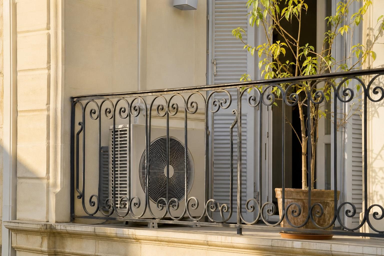 Unité extérieure de climatisation sur un balcon montpelliérain (illustration)