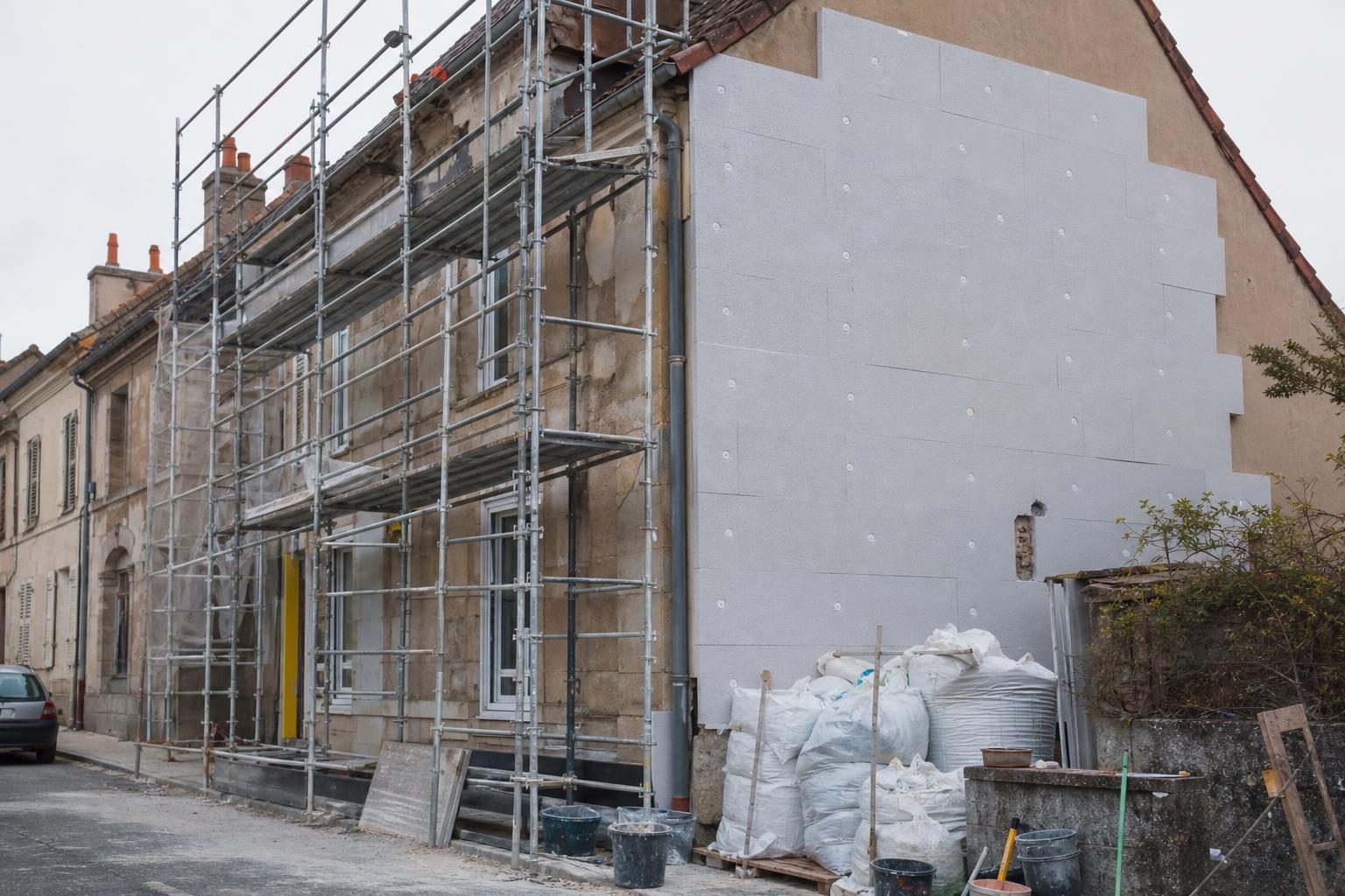 Chantier d'isolation de façade (illustration)