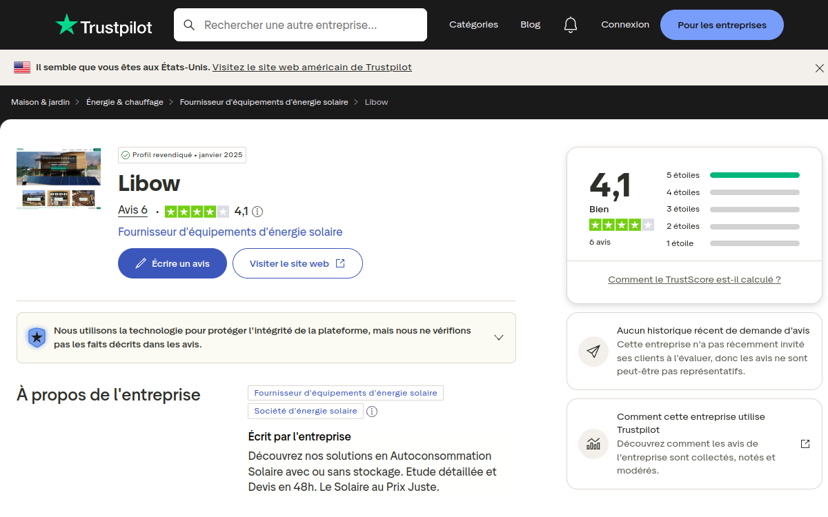 Profil Trustpilot de Libow : 4,1 sur 5 pour 6 avis