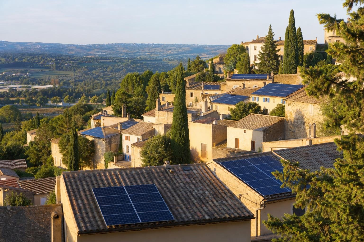 Toits biterrois équipés de panneaux solaires (illustration)