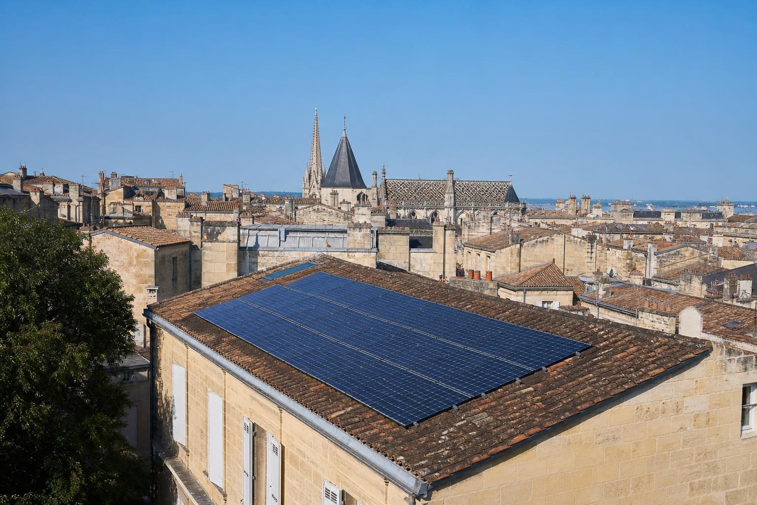 Maisons bordelaises avec panneaux solaires (illustration)