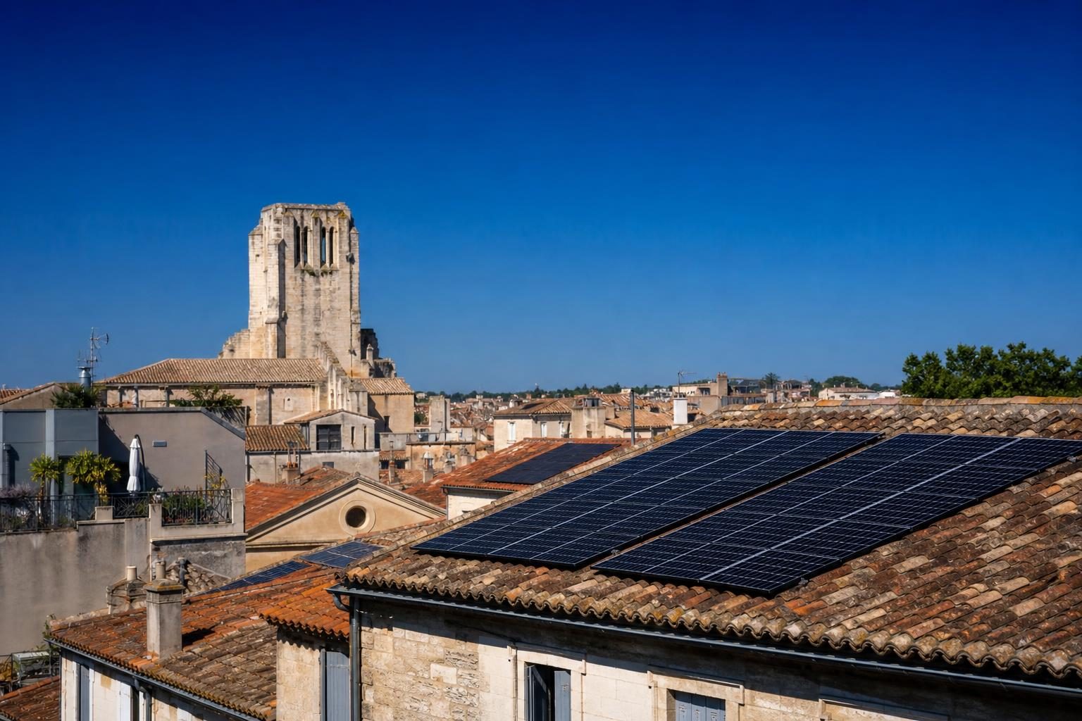 Toits nîmois équipés de panneaux solaires (illustration)
